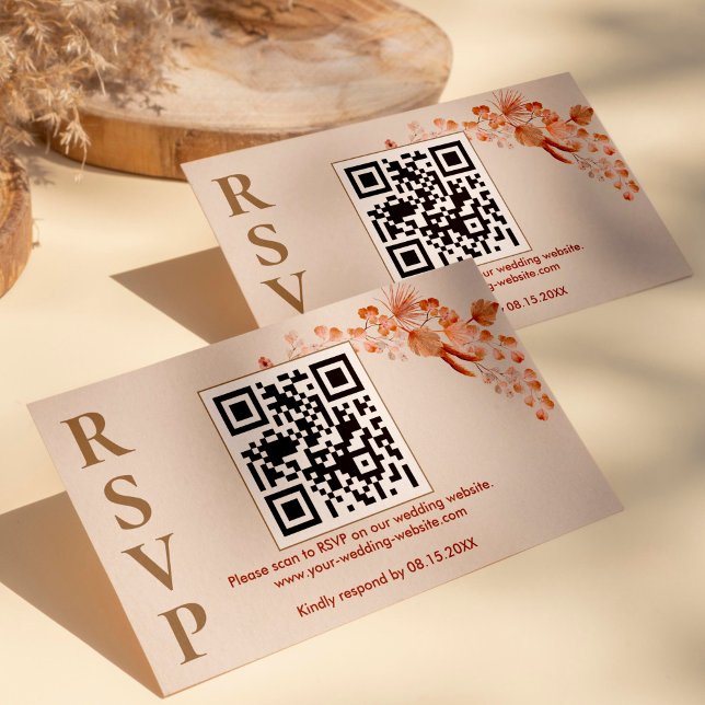 Boho Pampas Grass Wedding Online RSVP QR Code  Enclosure Card (Creator Uploaded)