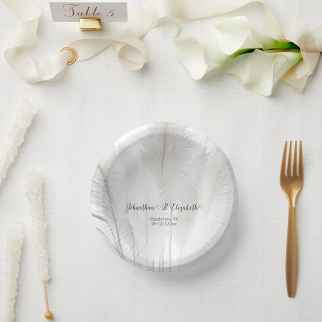Boho Pampas Grass Wedding Paper Plate (Wedding)