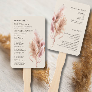 Boho Pampas Grass Wedding Program Hand Fan