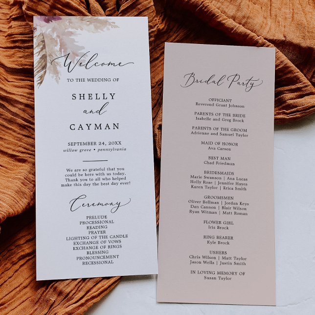 Boho Pampas Grass Wedding Program Programme (Creator Uploaded)