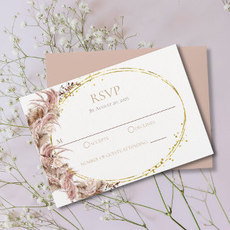 Boho Pampas Grass Wedding RSVP Card No Meals