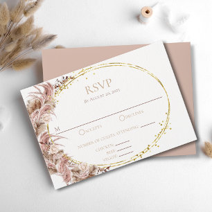 Boho Pampas Grass Wedding RSVP Card with Meals