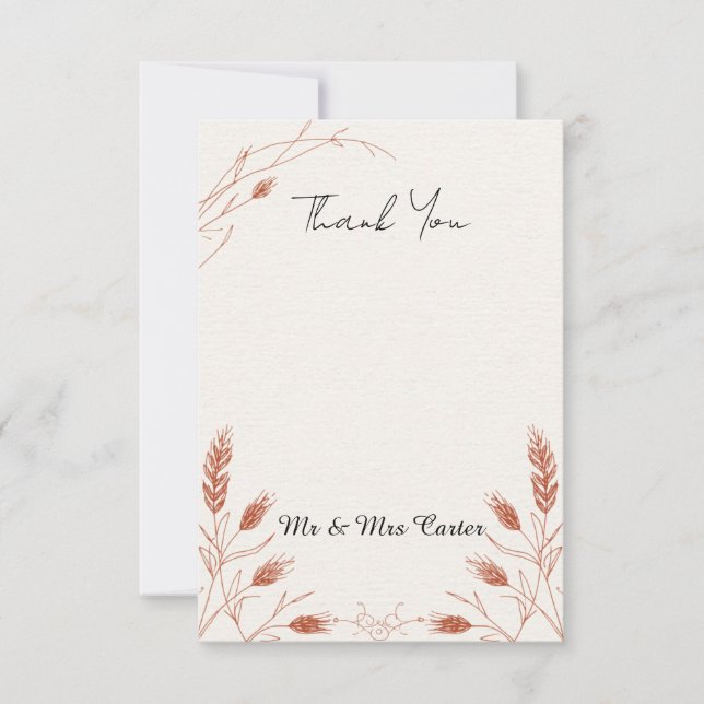 Boho Pampas Grass Wedding Thank You Card (Front)