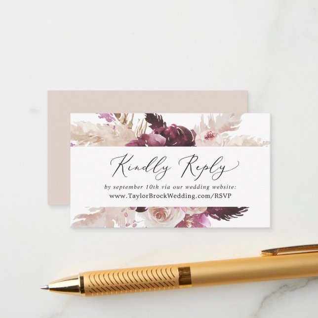 Boho Pampas Grass Wedding Website RSVP Enclosure Card (Front/Back In Situ)