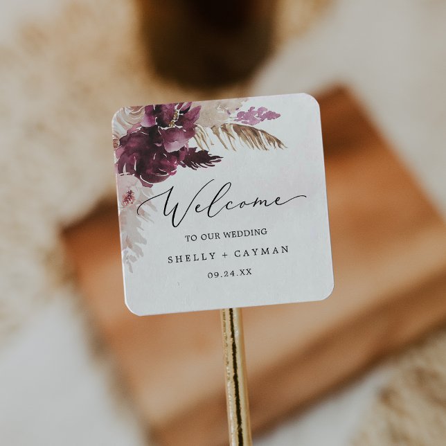Boho Pampas Grass Wedding Welcome Square Sticker (Creator Uploaded)