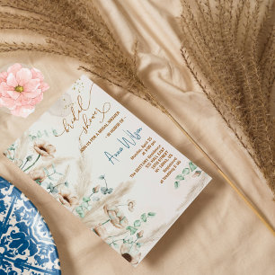 Boho pampas grass Wildflower Bridal Shower Invitation