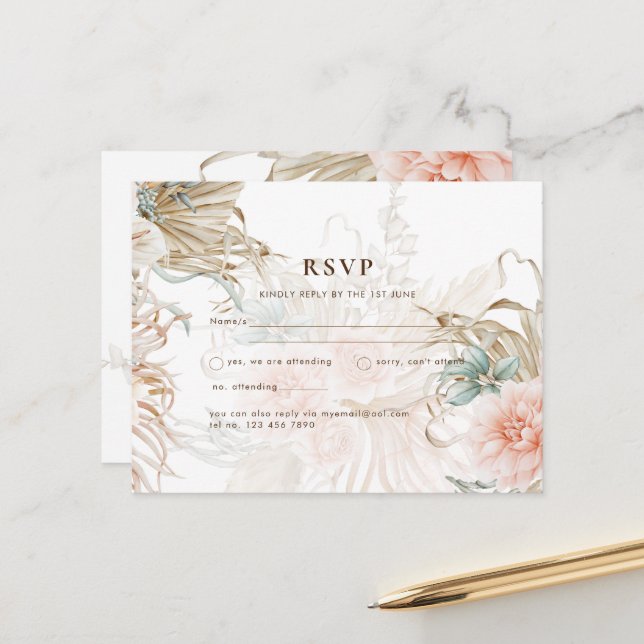 BOHO Pampas Grass Yellow Wedding Postcard (Front/Back In Situ)