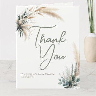 Boho Pampas Greenery Calligraphy Chic Baby Shower Thank You Card