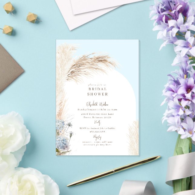 Boho Pampas Icy Blue Bridal Shower Acrylic Invitations (Insitu (Wedding))