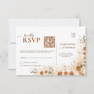 Boho Pampas lilies & Eucalyptus QR Wedding RSVP Card