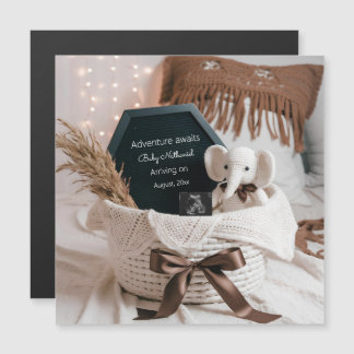 Boho pampas neutral pregnancy announcement 