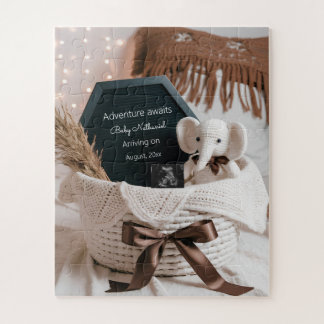 Boho pampas neutral pregnancy announcement  jigsaw puzzle