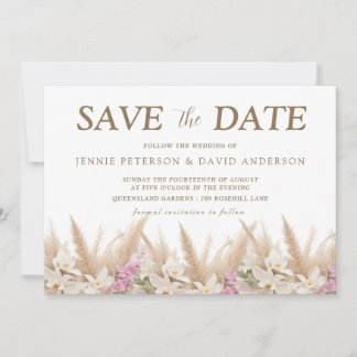 Boho Pampas & Orchid Save the Date Card Wedding