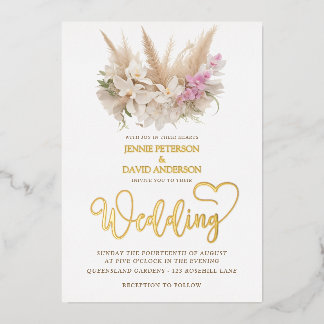 Boho Pampas & Orchid Wedding Invitation Foil