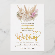 Boho Pampas & Orchid Wedding Invitation Foil