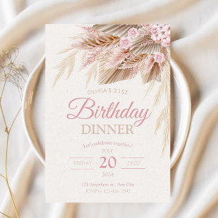 Boho Pampas Pink Modern Chic Birthday Girl Invitation