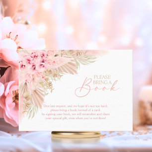 Boho Pampas Pink Neutral Bring a Book Baby Shower Enclosure Card
