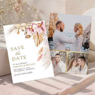 Boho Pampas Pink Orchid Floral Photo Wedding Save The Date