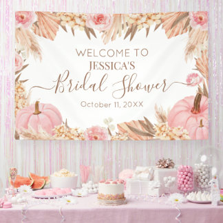 Boho Pampas Pink Pumpkin bridal shower Welcome Banner