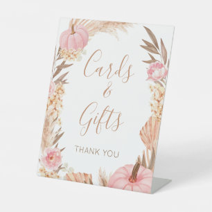 Boho Pampas pink Pumpkin cards & gifts sign