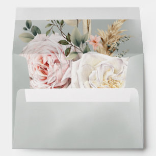 Boho Pampas & Pink Roses Green Invitation Envelope