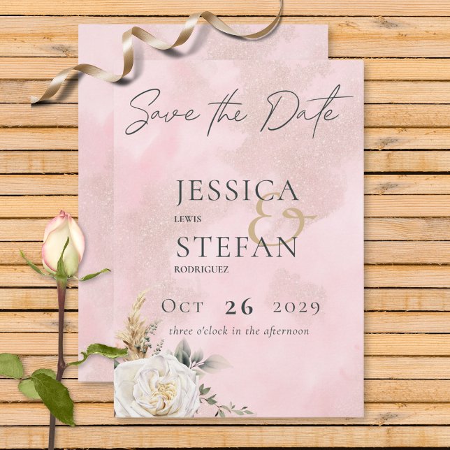 Boho Pampas & Pink Roses Wedding Save The Date (Creator Uploaded)