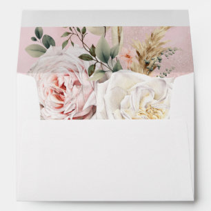 Boho Pampas & Pink Roses White & Pink Wedding Envelope