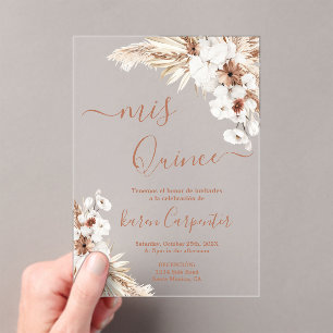 Boho Pampas Quinceanera acrylic Invitations