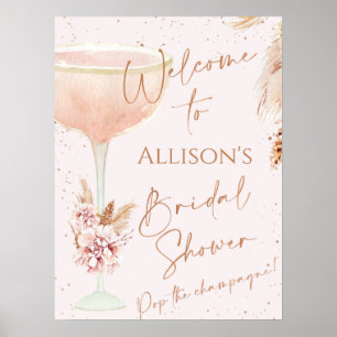 Boho Pampas Rose Gold Glass Bridal Shower Welcome  Poster