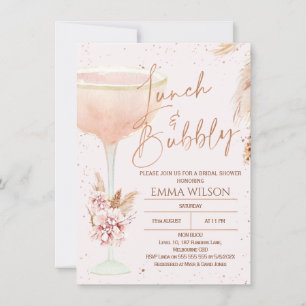 Boho Pampas Rose Gold Lunch Bubbly Bridal Shower Invitation