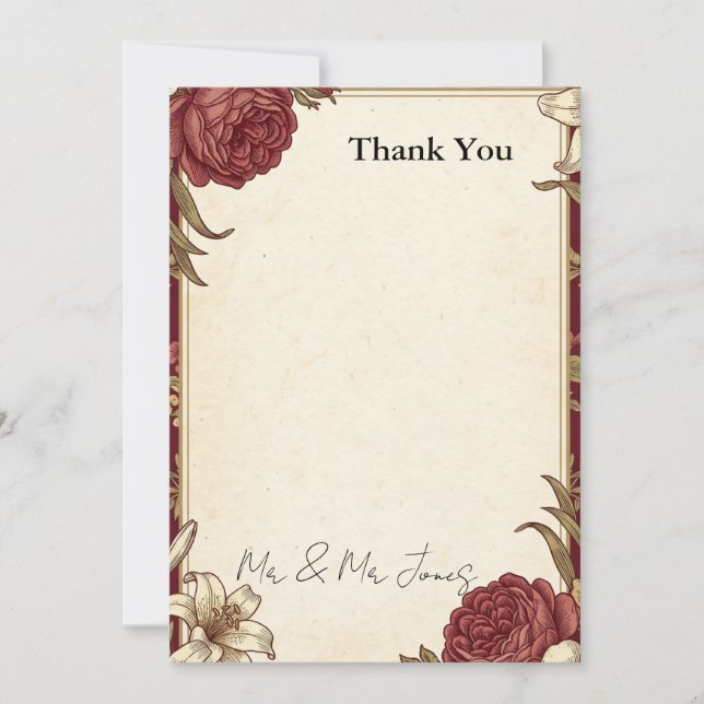 Boho Pampas Rose Wedding Thank You Card (Front)