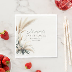 Boho Pampas Sage Green Baby Shower Personalised Napkin