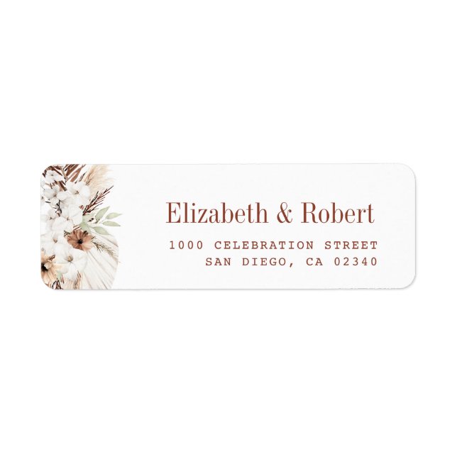 boho pampas terracotta custom address label (Front)