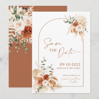 Boho Pampas Terracotta Rust Save The Date LEYLA Invitation