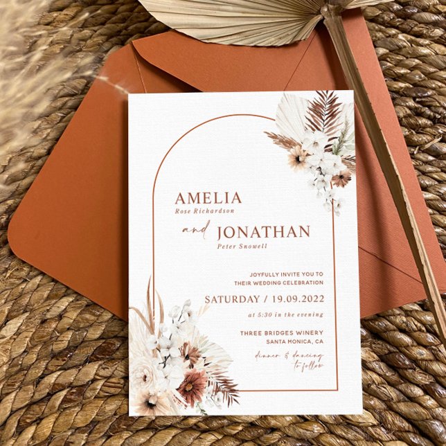 Boho Pampas Terracotta Rust Wedding Invitation  (Creator Uploaded)