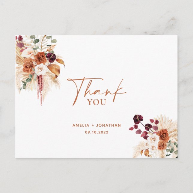 Boho Pampas Terracotta Thank You Postcard (Front)