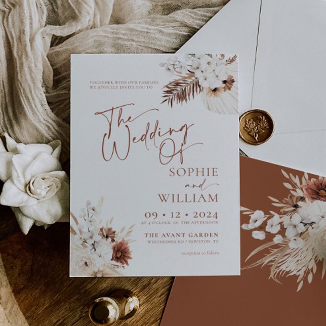 Boho Pampas Terracotta Wedding Invitation (Creator Uploaded)