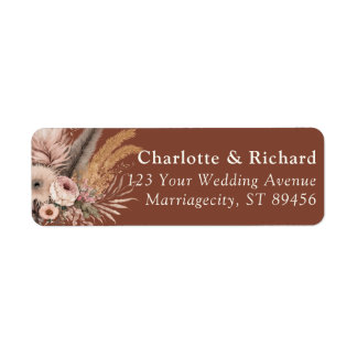 Boho Pampas Terracotta Wedding Return Address