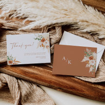Boho Pampas Terracotta Wedding Thank You Card 