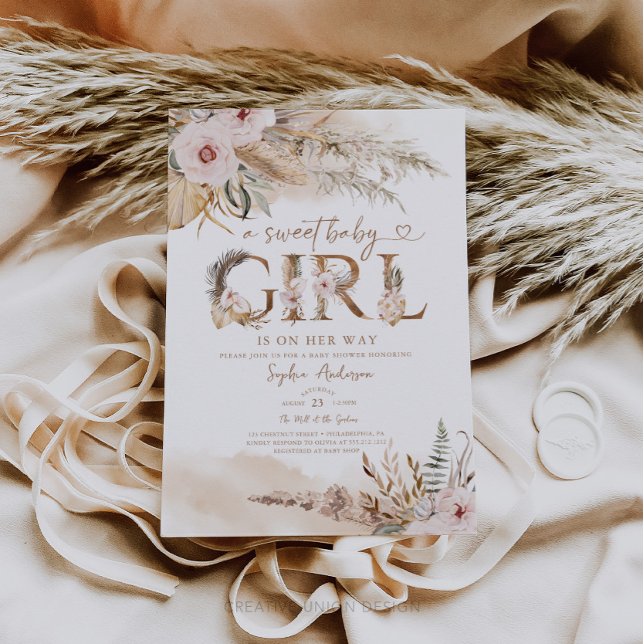 Boho Pampas Tropical Girl Baby Shower Invite (Boho Baby Shower)