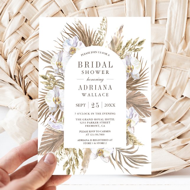 Boho Pampas White Orchid Dried Palm Bridal Shower Invitation (Creator Uploaded)
