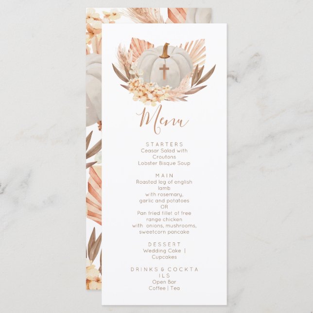 Boho Pampas white Pumpkin religious Menu (Front/Back)