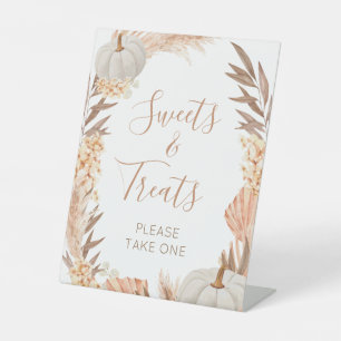 Boho Pampas white Pumpkin Sweets & Treats sign