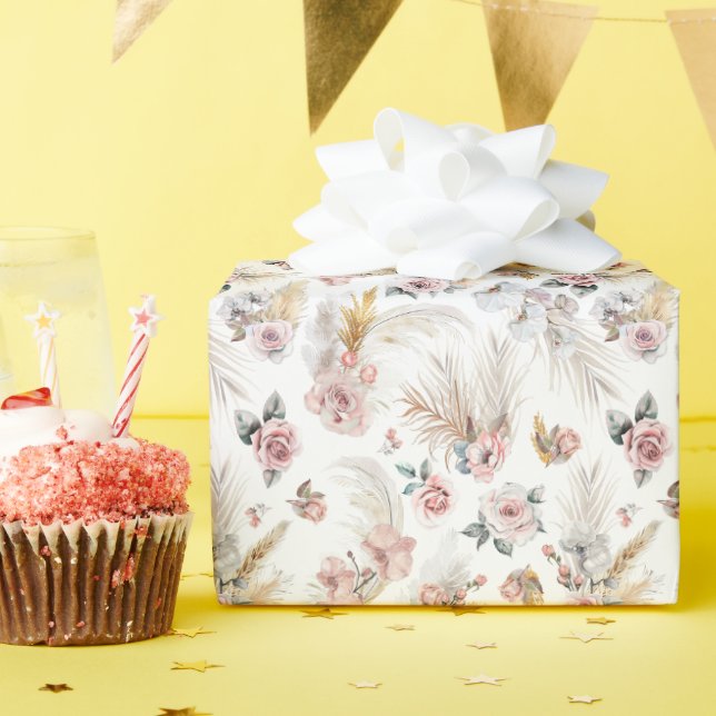 Boho Pampas Wrapping Paper Blush Floral (Birthday Party)