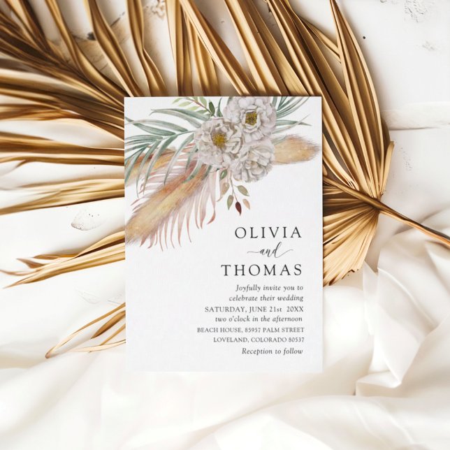 Boho Pampass & Floral Watercolor Wedding Invitation (Creator Uploaded)