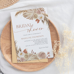 Boho Pampass Grass Modern Script Bridal Shower Invitation