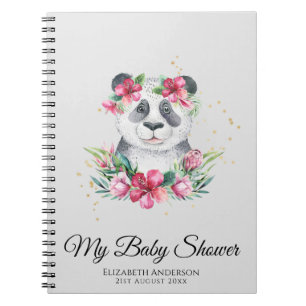 Boho Panda Bear Baby Shower Planner Flowers Notebook