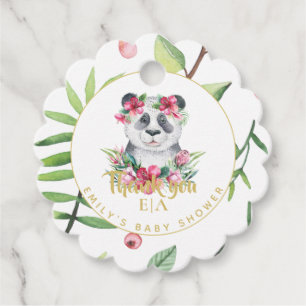 Boho Panda Bear Pink Flowers Baby Shower Thank You Favour Tags