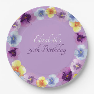 Boho Pansy Garden Party Colourful Floral Birthday Paper Plate
