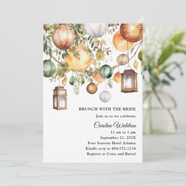 Boho Paper Lanterns Bridal Brunch Invitation (Standing Front)